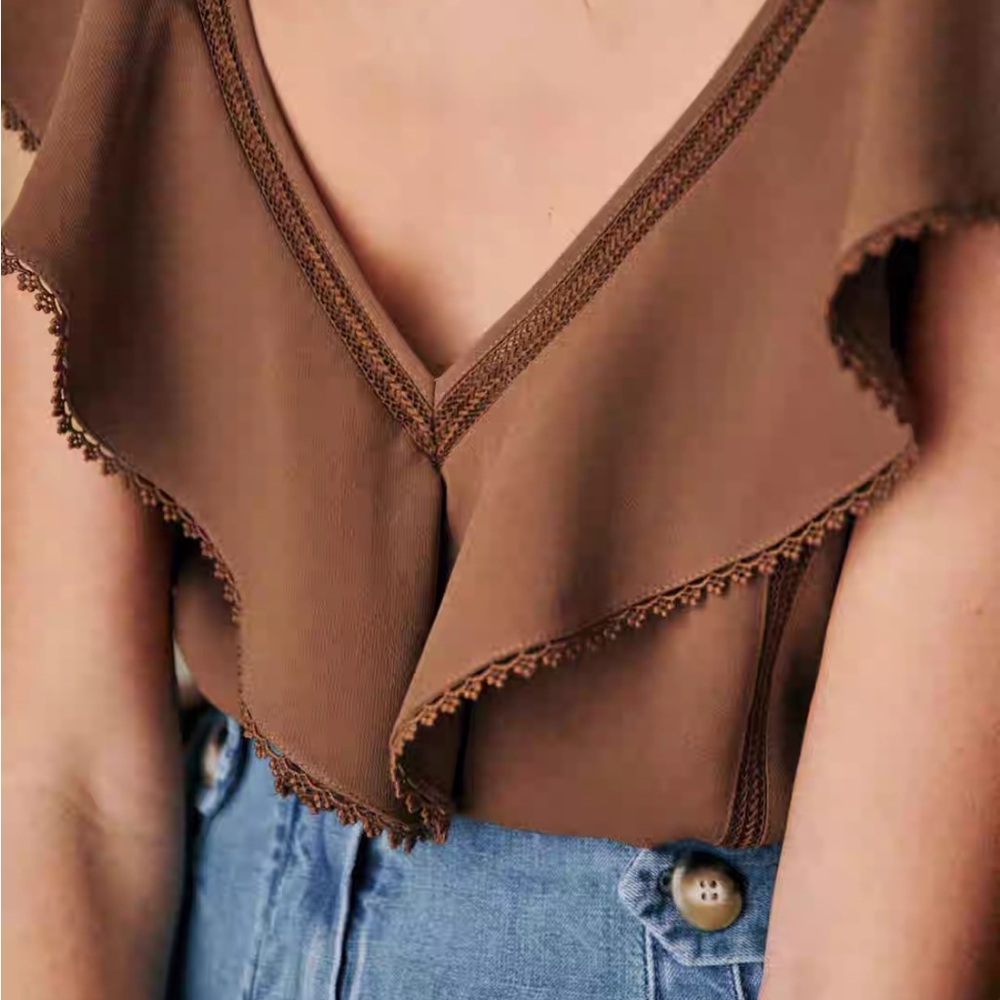 Sezane Brown Ruffle Blouse - Picture 3 of 11